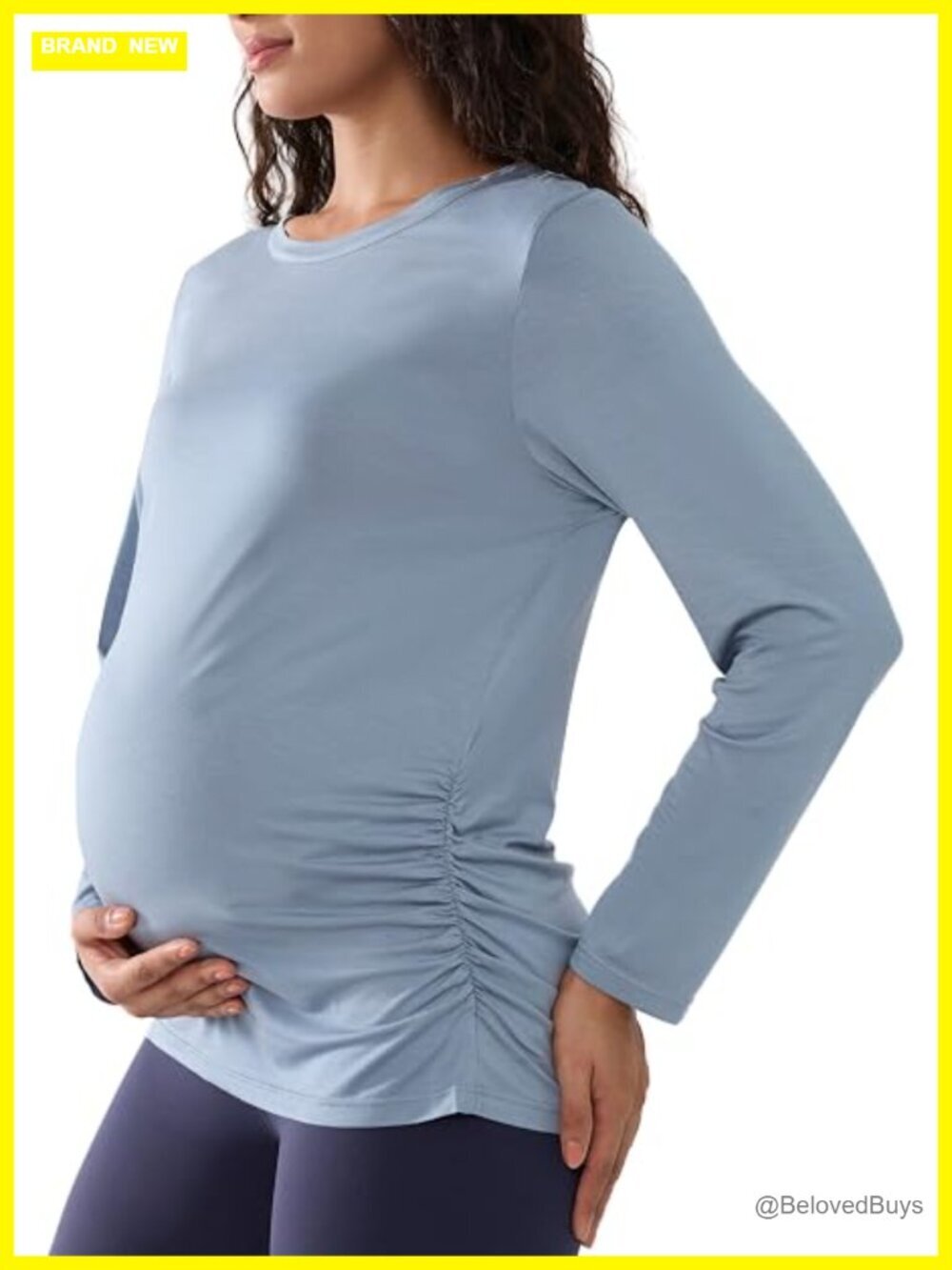 Bamboo Viscose Maternity Long Sleeve Sleep Shirt Ruched Sides